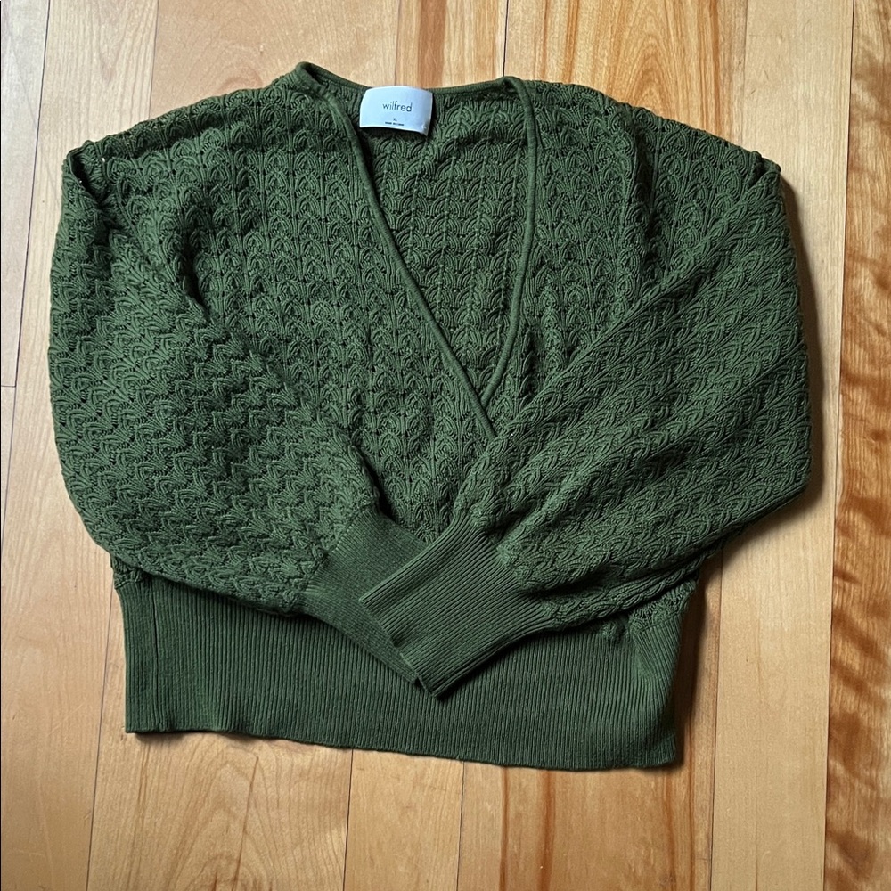 Wilfred Olive V-Neck Cable Knit Sweater